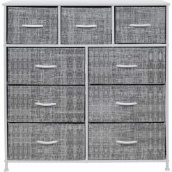 39.5 in. L x 11.5 in. W x 39.5 in. H 9-Drawer Gray/White Rustic Dresser with Steel Frame Wood Top Easy Pull Fabric Bins by Sorbus -Sorbus Sales Store gray white sorbus dressers drw 9d grywh 4f 1000