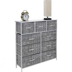 39.5 in. L x 11.5 in. W x 39.5 in. H 9-Drawer Gray/White Rustic Dresser with Steel Frame Wood Top Easy Pull Fabric Bins by Sorbus -Sorbus Sales Store gray white sorbus dressers drw 9d grywh fa 1000