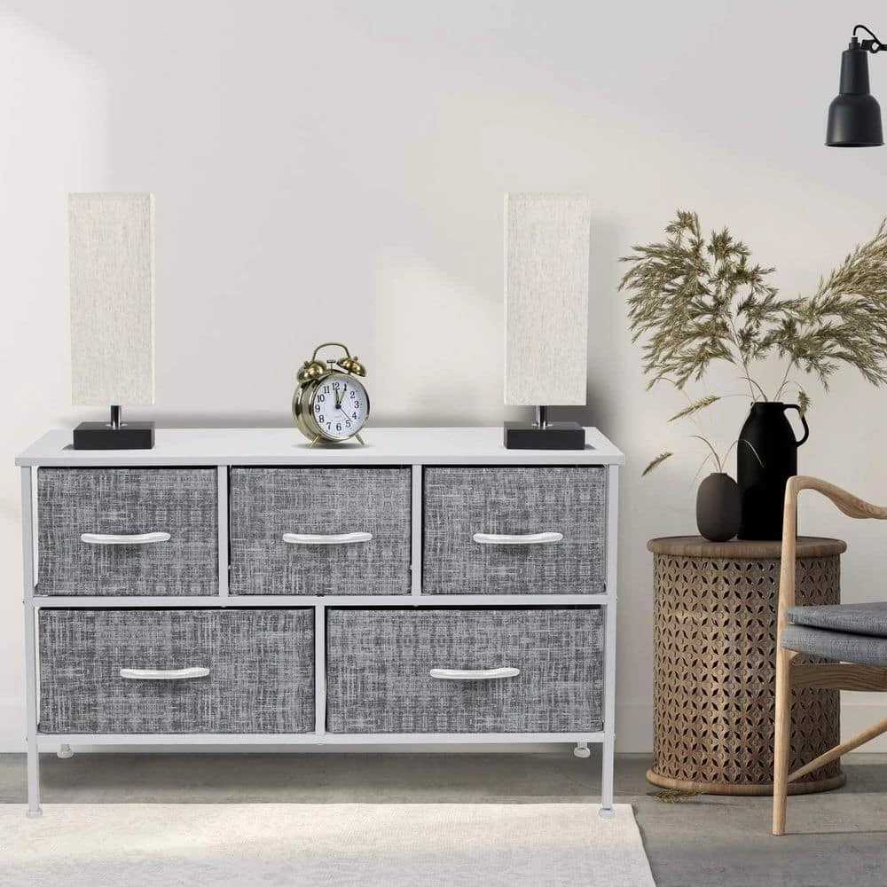 5-Drawer Marble White Dresser White Frame Wood Top Easy Pull Fabric Bins 11.87 in. L x 39.5 in. W x 24.62 in. H by Sorbus 7 5-Drawer Marble White Dresser White Frame Wood Top Easy Pull Fabric Bins 11.87 in. L x 39.5 in. W x 24.62 in. H by Sorbus - Image 5