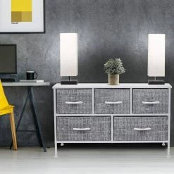 5-Drawer Marble White Dresser White Frame Wood Top Easy Pull Fabric Bins 11.87 in. L x 39.5 in. W x 24.62 in. H by Sorbus 19 5-Drawer Marble White Dresser White Frame Wood Top Easy Pull Fabric Bins 11.87 in. L x 39.5 in. W x 24.62 in. H by Sorbus -Sorbus Sales Store gray white sorbus dressers drw cu5 grywh 31 1000