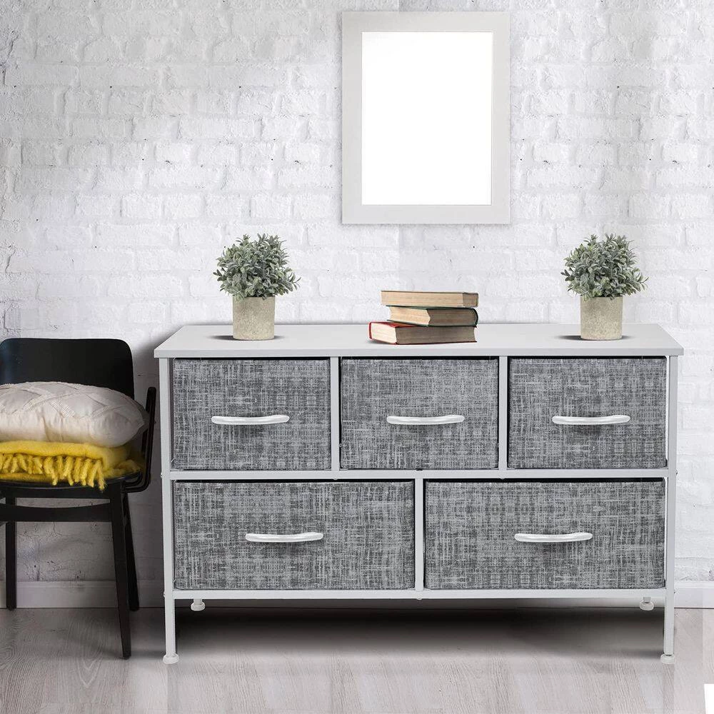 5-Drawer Marble White Dresser White Frame Wood Top Easy Pull Fabric Bins 11.87 in. L x 39.5 in. W x 24.62 in. H by Sorbus 8 5-Drawer Marble White Dresser White Frame Wood Top Easy Pull Fabric Bins 11.87 in. L x 39.5 in. W x 24.62 in. H by Sorbus - Image 6