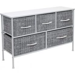 5-Drawer Marble White Dresser White Frame Wood Top Easy Pull Fabric Bins 11.87 in. L x 39.5 in. W x 24.62 in. H by Sorbus