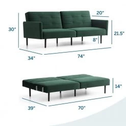 2- Piece Green Velvet Futon Chair Sofa Bed with Buttonless Tufting by Lucid Comfort Collection -Sorbus Sales Store green velvet lucid comfort collection futons lucc0003ssf74vn 40 1000