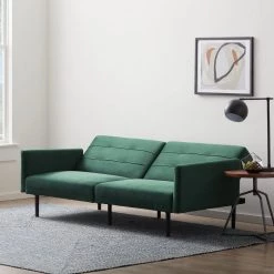 2- Piece Green Velvet Futon Chair Sofa Bed with Buttonless Tufting by Lucid Comfort Collection -Sorbus Sales Store green velvet lucid comfort collection futons lucc0003ssf74vn 4f 1000