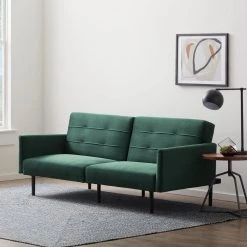 2- Piece Green Velvet Futon Chair Sofa Bed with Buttonless Tufting by Lucid Comfort Collection