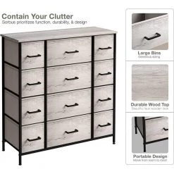 12-Drawer Marble Black Dresser Steel Frame Wood Top Easy Pull Fabric Bins 11.75 in. L x 46.5 in. W x 48.7 in. H by Sorbus -Sorbus Sales Store greige sorbus dressers drw 12d rub 1f 1000
