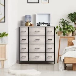 12-Drawer Marble Black Dresser Steel Frame Wood Top Easy Pull Fabric Bins 11.75 in. L x 46.5 in. W x 48.7 in. H by Sorbus -Sorbus Sales Store greige sorbus dressers drw 12d rub 44 1000