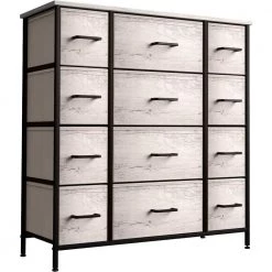 12-Drawer Marble Black Dresser Steel Frame Wood Top Easy Pull Fabric Bins 11.75 in. L x 46.5 in. W x 48.7 in. H by Sorbus