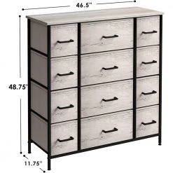 12-Drawer Marble Black Dresser Steel Frame Wood Top Easy Pull Fabric Bins 11.75 in. L x 46.5 in. W x 48.7 in. H by Sorbus -Sorbus Sales Store greige sorbus dressers drw 12d rub c3 1000
