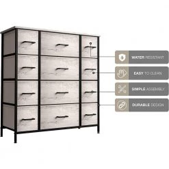 12-Drawer Marble Black Dresser Steel Frame Wood Top Easy Pull Fabric Bins 11.75 in. L x 46.5 in. W x 48.7 in. H by Sorbus -Sorbus Sales Store greige sorbus dressers drw 12d rub fa 1000