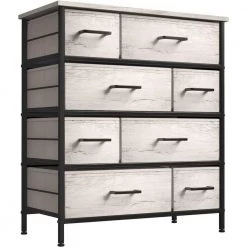 8-Drawer Greige Dresser Steel Frame Wood Top Easy Pull Fabric Bins 11.5 in. L x 34 in. W x 36 in. H by Sorbus