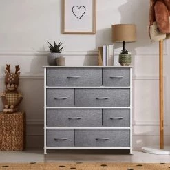 8-Drawer Light Gray Dresser Steel Frame Wood Top Easy Pull Fabric Bins 11.5 in. L x 34 in. W x 36 in. H by Sorbus -Sorbus Sales Store light gray sorbus dressers drw 8d gry 31 1000