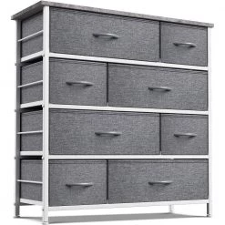8-Drawer Light Gray Dresser Steel Frame Wood Top Easy Pull Fabric Bins 11.5 in. L x 34 in. W x 36 in. H by Sorbus