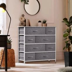 8-Drawer Light Gray Dresser Steel Frame Wood Top Easy Pull Fabric Bins 11.5 in. L x 34 in. W x 36 in. H by Sorbus -Sorbus Sales Store light gray sorbus dressers drw 8d gry c3 1000
