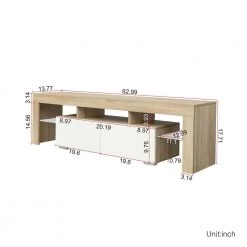 62.99 in. Modern TV Stand Console with LED Lights, Open Shelves and Drawer for TVs up to 60 in., Light Oak and White by ANGELES HOME -Sorbus Sales Store light oak and white angeles home tv stands myf34744r 44 1000