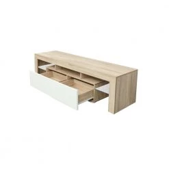 62.99 in. Modern TV Stand Console with LED Lights, Open Shelves and Drawer for TVs up to 60 in., Light Oak and White by ANGELES HOME -Sorbus Sales Store light oak and white angeles home tv stands myf34744r 4f 1000