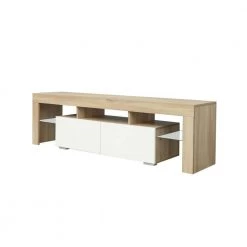 62.99 in. Modern TV Stand Console with LED Lights, Open Shelves and Drawer for TVs up to 60 in., Light Oak and White by ANGELES HOME -Sorbus Sales Store light oak and white angeles home tv stands myf34744r c3 1000