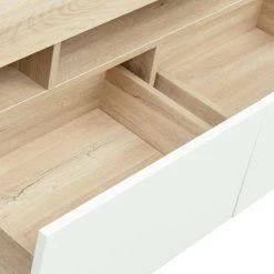 62.99 in. Modern TV Stand Console with LED Lights, Open Shelves and Drawer for TVs up to 60 in., Light Oak and White by ANGELES HOME -Sorbus Sales Store light oak and white angeles home tv stands myf34744r fa 1000