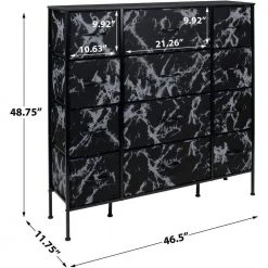 12-Drawer Marble White Dresser Steel Frame Wood Top Easy Pull Fabric Bins 11.75 in. L x 46.5 in. W x 48.7 in. H by Sorbus -Sorbus Sales Store marble black sorbus dressers drw 12d mbb2 1f 1000
