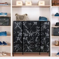 12-Drawer Marble White Dresser Steel Frame Wood Top Easy Pull Fabric Bins 11.75 in. L x 46.5 in. W x 48.7 in. H by Sorbus -Sorbus Sales Store marble black sorbus dressers drw 12d mbb2 4f 1000