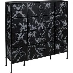 12-Drawer Marble White Dresser Steel Frame Wood Top Easy Pull Fabric Bins 11.75 in. L x 46.5 in. W x 48.7 in. H by Sorbus