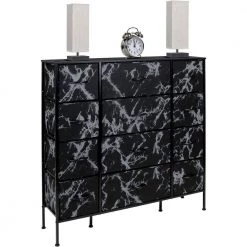 12-Drawer Marble White Dresser Steel Frame Wood Top Easy Pull Fabric Bins 11.75 in. L x 46.5 in. W x 48.7 in. H by Sorbus -Sorbus Sales Store marble black sorbus dressers drw 12d mbb2 76 1000