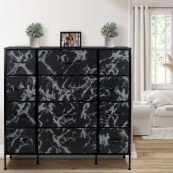 12-Drawer Marble White Dresser Steel Frame Wood Top Easy Pull Fabric Bins 11.75 in. L x 46.5 in. W x 48.7 in. H by Sorbus -Sorbus Sales Store marble black sorbus dressers drw 12d mbb2 c3 1000