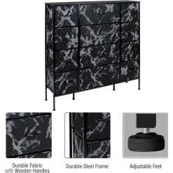 12-Drawer Marble White Dresser Steel Frame Wood Top Easy Pull Fabric Bins 11.75 in. L x 46.5 in. W x 48.7 in. H by Sorbus -Sorbus Sales Store marble black sorbus dressers drw 12d mbb2 fa 1000