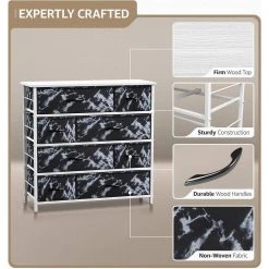 8-Drawer Marble Black Dresser White Frame Wood Top Easy Pull Fabric Bins 11.5 in. L x 34 in. W x 36 in. H by Sorbus -Sorbus Sales Store marble black sorbus dressers drw 8d mbw3 1f 1000