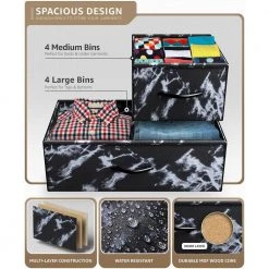 8-Drawer Marble Black Dresser White Frame Wood Top Easy Pull Fabric Bins 11.5 in. L x 34 in. W x 36 in. H by Sorbus -Sorbus Sales Store marble black sorbus dressers drw 8d mbw3 44 1000