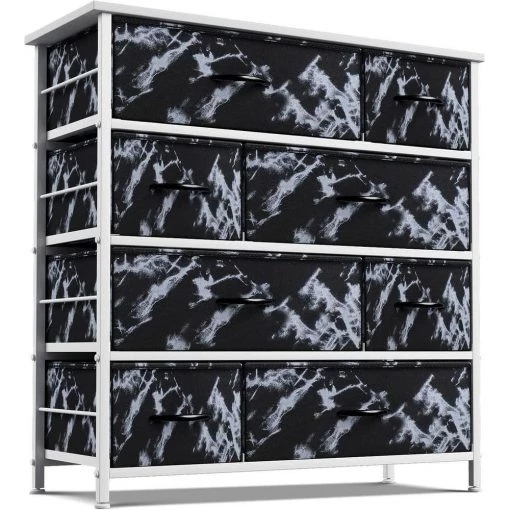 8-Drawer Marble Black Dresser White Frame Wood Top Easy Pull Fabric Bins 11.5 in. L x 34 in. W x 36 in. H by Sorbus -Sorbus Sales Store marble black sorbus dressers drw 8d mbw3 64 1000