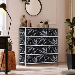 8-Drawer Marble Black Dresser White Frame Wood Top Easy Pull Fabric Bins 11.5 in. L x 34 in. W x 36 in. H by Sorbus -Sorbus Sales Store marble black sorbus dressers drw 8d mbw3 c3 1000