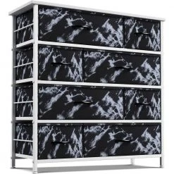 8-Drawer Marble Black Dresser White Frame Wood Top Easy Pull Fabric Bins 11.5 in. L x 34 in. W x 36 in. H by Sorbus -Sorbus Sales Store marble black sorbus dressers drw 8d mbw3 e1 1000