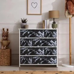 8-Drawer Marble Black Dresser White Frame Wood Top Easy Pull Fabric Bins 11.5 in. L x 34 in. W x 36 in. H by Sorbus -Sorbus Sales Store marble black sorbus dressers drw 8d mbw3 fa 1000