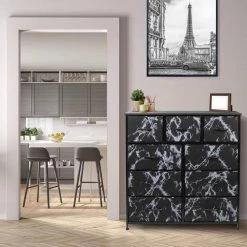 39.5 in. L x 11.5 in. W x 39.5 in. H 9-Drawer Marble Black Rustic Dresser Steel Frame Wood Top Easy Pull Fabric Bins by Sorbus -Sorbus Sales Store marble black sorbus dressers drw 9d mbb2 31 1000