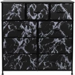 39.5 in. L x 11.5 in. W x 39.5 in. H 9-Drawer Marble Black Rustic Dresser Steel Frame Wood Top Easy Pull Fabric Bins by Sorbus -Sorbus Sales Store marble black sorbus dressers drw 9d mbb2 44 1000
