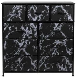 39.5 in. L x 11.5 in. W x 39.5 in. H 9-Drawer Marble Black Rustic Dresser Steel Frame Wood Top Easy Pull Fabric Bins by Sorbus
