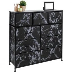 39.5 in. L x 11.5 in. W x 39.5 in. H 9-Drawer Marble Black Rustic Dresser Steel Frame Wood Top Easy Pull Fabric Bins by Sorbus -Sorbus Sales Store marble black sorbus dressers drw 9d mbb2 76 1000