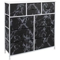 9-Drawer Marble Black with White Frame Dresser Wood Top Easy Pull Fabric Bins 39.5 in. L x 11.5 in. W x 39.5 in. H by Sorbus