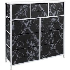 9-Drawer Marble Black with White Frame Dresser Wood Top Easy Pull Fabric Bins 39.5 in. L x 11.5 in. W x 39.5 in. H by Sorbus -Sorbus Sales Store marble black sorbus dressers drw 9d mbw3 76 1000
