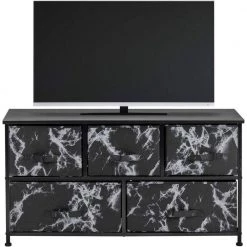 5-Drawer Beige Dresser Steel Frame Wood Top Easy Pull Fabric Bins 11.87 in. L x 39.5 in. W x 24.62 in. H by Sorbus -Sorbus Sales Store marble black sorbus dressers drw cu5 mbb2 1f 1000