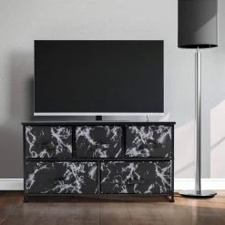 5-Drawer Beige Dresser Steel Frame Wood Top Easy Pull Fabric Bins 11.87 in. L x 39.5 in. W x 24.62 in. H by Sorbus -Sorbus Sales Store marble black sorbus dressers drw cu5 mbb2 44 1000