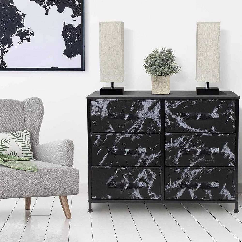 6-Drawer Marble Black Dresser White Frame Wood Top Easy Pull Fabric Bins 11.75 in. L x 31.5 in. W x 24.62 in. H by Sorbus 7 6-Drawer Marble Black Dresser White Frame Wood Top Easy Pull Fabric Bins 11.75 in. L x 31.5 in. W x 24.62 in. H by Sorbus - Image 5