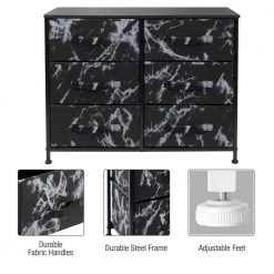 6-Drawer Marble Black Dresser White Frame Wood Top Easy Pull Fabric Bins 11.75 in. L x 31.5 in. W x 24.62 in. H by Sorbus 16 6-Drawer Marble Black Dresser White Frame Wood Top Easy Pull Fabric Bins 11.75 in. L x 31.5 in. W x 24.62 in. H by Sorbus -Sorbus Sales Store marble black sorbus dressers drw cu6 mbb2 44 1000