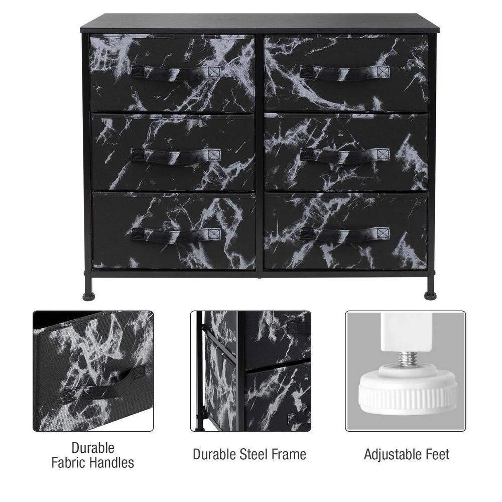 6-Drawer Marble Black Dresser White Frame Wood Top Easy Pull Fabric Bins 11.75 in. L x 31.5 in. W x 24.62 in. H by Sorbus 8 6-Drawer Marble Black Dresser White Frame Wood Top Easy Pull Fabric Bins 11.75 in. L x 31.5 in. W x 24.62 in. H by Sorbus - Image 6