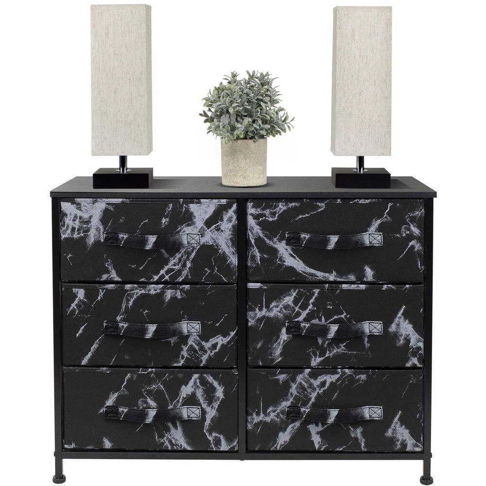 6-Drawer Marble Black Dresser White Frame Wood Top Easy Pull Fabric Bins 11.75 in. L x 31.5 in. W x 24.62 in. H by Sorbus 6 6-Drawer Marble Black Dresser White Frame Wood Top Easy Pull Fabric Bins 11.75 in. L x 31.5 in. W x 24.62 in. H by Sorbus - Image 4