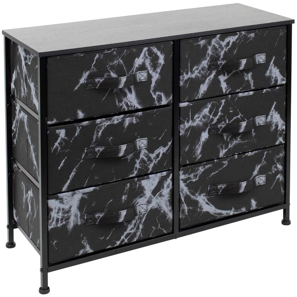 6-Drawer Marble Black Dresser White Frame Wood Top Easy Pull Fabric Bins 11.75 in. L x 31.5 in. W x 24.62 in. H by Sorbus 3 6-Drawer Marble Black Dresser White Frame Wood Top Easy Pull Fabric Bins 11.75 in. L x 31.5 in. W x 24.62 in. H by Sorbus