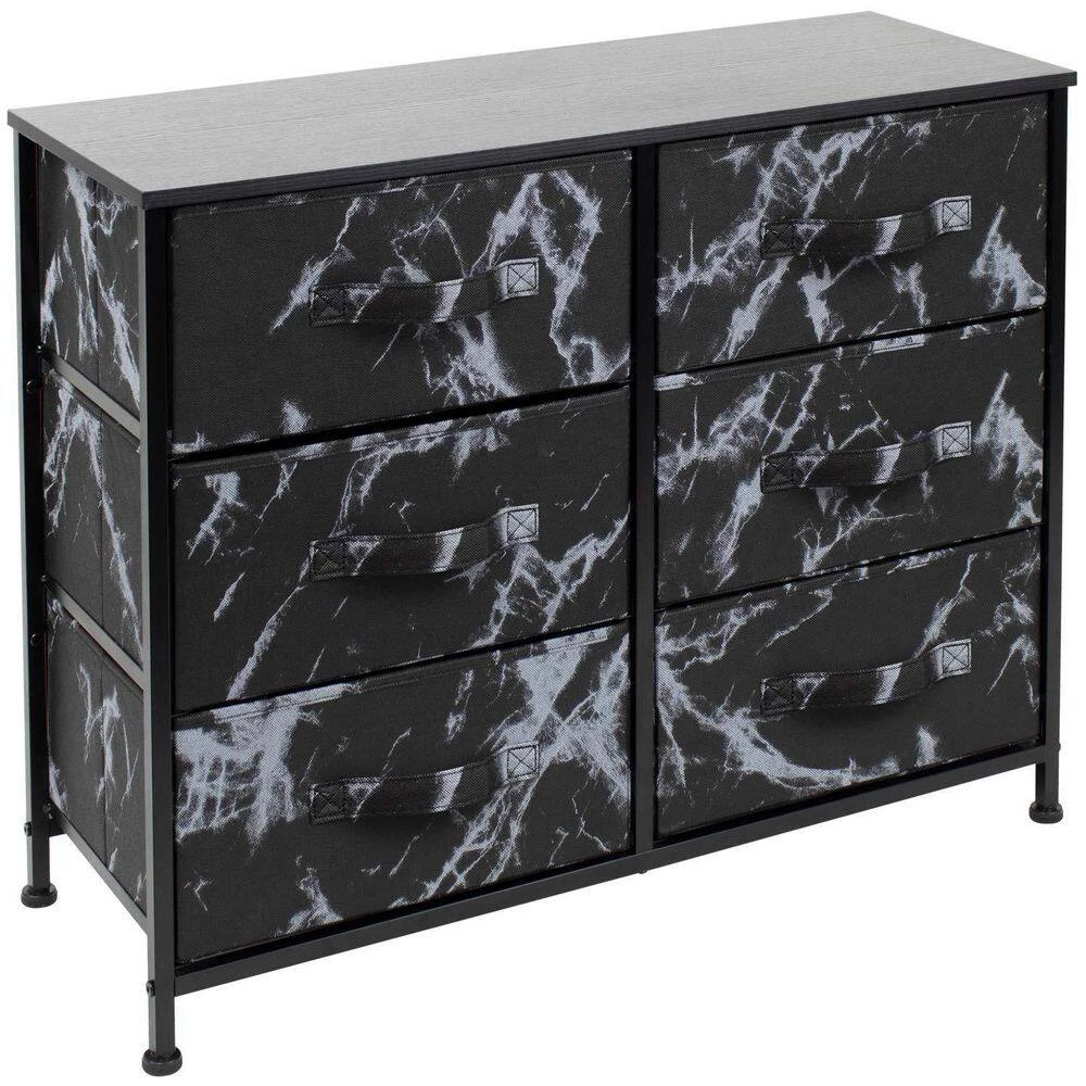 6-Drawer Marble Black Dresser White Frame Wood Top Easy Pull Fabric Bins 11.75 in. L x 31.5 in. W x 24.62 in. H by Sorbus 4 6-Drawer Marble Black Dresser White Frame Wood Top Easy Pull Fabric Bins 11.75 in. L x 31.5 in. W x 24.62 in. H by Sorbus - Image 2