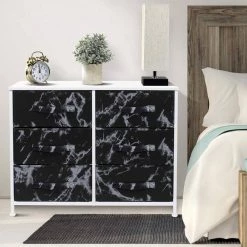 6-Drawer Brown Dresser Steel Frame Wood Top Easy Pull Fabric Bins 11.75 in. L x 31.5 in. W x 24.62 in. H by Sorbus -Sorbus Sales Store marble black sorbus dressers drw cu6 mbw3 c3 1000
