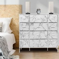 5-Drawer Greige Dresser Steel Frame Wood Top Easy Pull Fabric Bins 11.87 in. L x 39.5 in. W x 24.62 in. H by Sorbus -Sorbus Sales Store marble white sorbus dressers drw 12d mww1 1f 1000